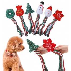 Christmas Dog Squeakey Chew Toys Cotton Ropes Knot Molar Bite Toy Funny Cute Puppies Cat Interactive Toy Xmas Gift Pets Supplies
