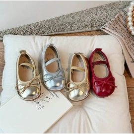 2024 Spring&Autumn Children's Little Leather Shoes for Girls Korean Girls' Soft Sole Bow Anti Slip Fashion Princess Single Shoes
