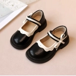 Autumn New Girl Leather Shoes Bowtie Black Beige School Causal Children Flat Elegant Round Toe Fashion Patchwork Kids Mary Janes