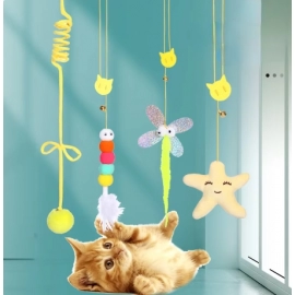 Pet Cat Toys Funny Stick Kitten Self -hi Elastic Rope Dragonfly Shape Feather Bell Teasing Stick Hanging Swing Thousands